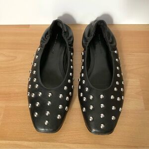 Black Leather Studded Ballet Flats Shoes by Design Concept Studio 7